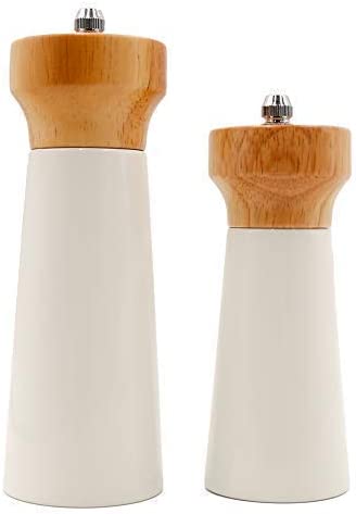 Salt and Pepper Grinders White Salt Shaker Wooden Pepper Salt Grinder Set Pepper Mill - Stainless Ceramic Refillable for Sea Salt Black Pepper - 5 And 6 Christmas Gift Set By Tessïe & Jessïe