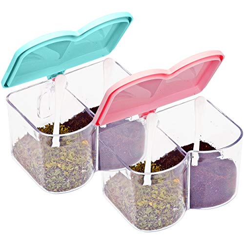 Southern Homewares Acrylic Spice Seasoning Storage Box Containers Blue Pink Lids Set of 2