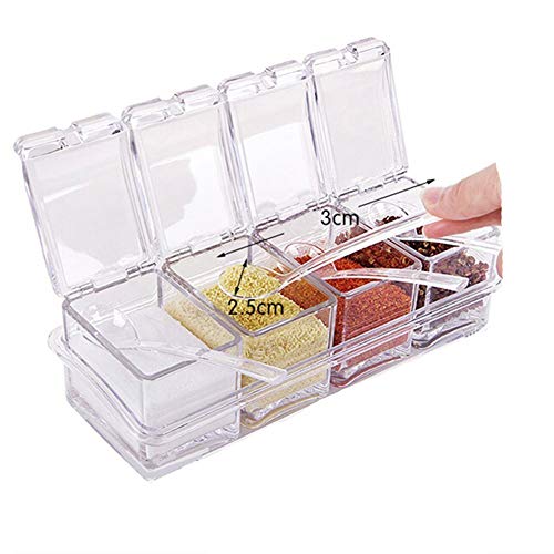양념통 CHYIR 4-Piece Clear Seasoning Rack Spice Pots Storage Container Condiment Jars Cruet with Cover and Spoon Kitchen Utensils Supplies