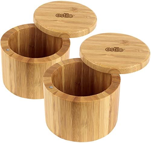 양념통 Estilo 100% Natural Bamboo Salt and Spice Box with Lid Set 2