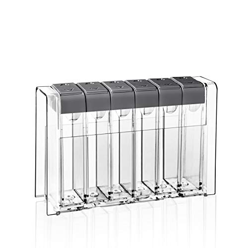 양념통 Spice Shaker Jars Seasoning Box-Plastic Spice Dispenser-Seasoning Condiment Storage Container with Tray for Salt Sugar - Barbecue Spice Box Spice Racks -Transparent Seasoning Box- Set of 6 (Grey)
