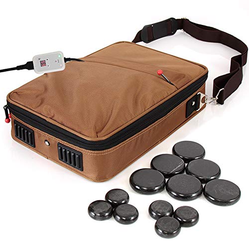 Portable Massage Stone Warmer 세트 - Electric Spa Hot Stones Massager Heater Kit 6 Large Small Round Shaped Basalt Massaging Rocks Digital 컨트롤러 Heating 가방 SereneLife PSLMSGST40