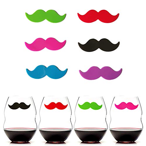Cocktail/Wine Glass Markers Silicone Drink Wine Charms Beard Shape Party Identifiers 6 Count