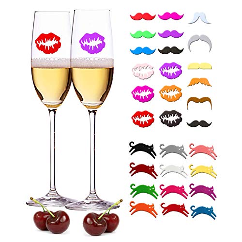 WZT 30 Pieces Silicone Drink Markers Wine Glass Charms identifier Bar Party Family 멀티 Dinner Parties