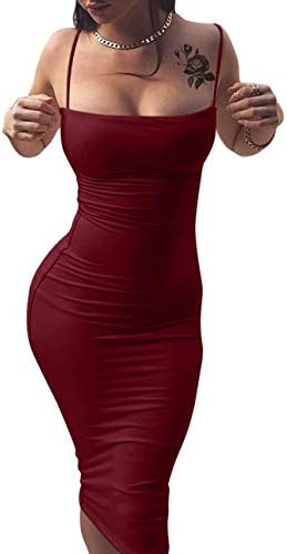 원피스 GOBLES 여성 hot Spaghetti Strap Sleeveless Bodycon Midi 클럽 Dress