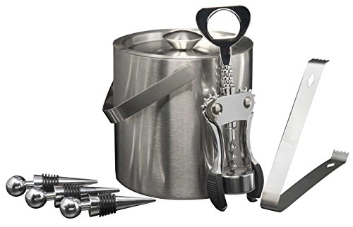 Sorbus Ice Bucket Wine Set &mdash Deluxe 6 Piece Includes Stainless Steel Double Walled Ice Bucket with Lid Ice Tong Bottle Opener 3 Bottle Stoppers For Any Occasion Great Holiday Gift