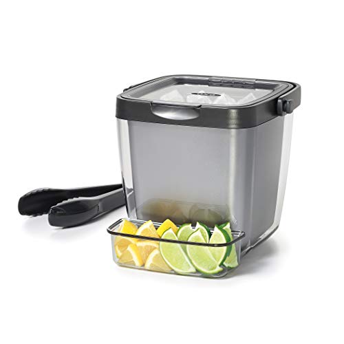 아이스버킷 with 집게 가니쉬 트레이 OXO 11169200 Good Grips Double Wall Ice Bucket with Tongs and Garnish TrayGray