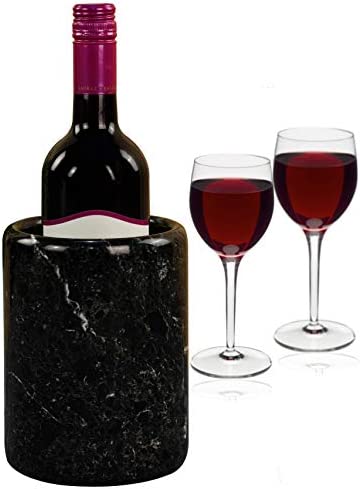Wine Chiller Tabletop Handmade Marble Wine Chillers - 5x5x6.5 Inch Tall Portable Home & Kitchen Decoration - Black Champagne Cooler Best for Utensil, Flower Vase & Stationery Holders (BZ-03)