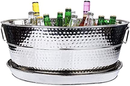 BREKX Aspen Heavy-Duty Stainless Steel Beverage Tub - Metal Ice and Drink Bucket, Large 25-Quart Beverage Tub for Parties