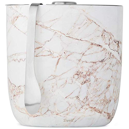 Swell Stainless Steel Ice Bucket with Tongs - Holds 68oz of Ice - Calcatta Gold - Triple-Layered Vacuum-Insulated Container Designed to Keep Ice Colder, Longer - BPA-Free Designer Barware Accessories