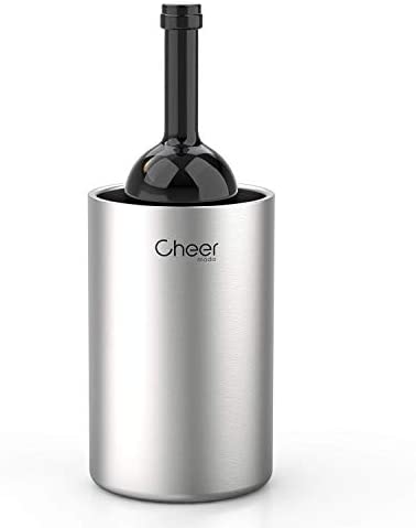 Wine Cooler Bucket Stainless Steel Double Walled Iceless Wine Bottle Chiller Keeps Wine and Champagne Cold Tabletop Stemless Holder 7717-W201-01