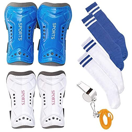 Wrzbest 2 Pair 어린이 Soccer Football Shin Guards Protector Calf Knee Protective Gear Long Sleeve Socks 프로페셔널 Referee Whistle 3-13 Teenagers 소년 Girls,Kids,Youth