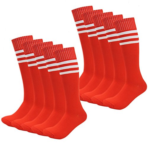 Kids Soccer Socks 4 Pack Boys Girls Cotton Team Socks Teens Children Soccer Socks (Shoe size 1-5 and Ages 8-11, Rainbow4)