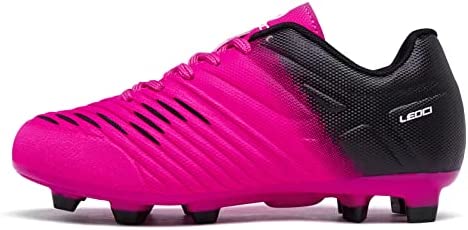 LEOCI Soccer Shoes for Boys Pink Soccer Cleats Breathable Athletic Toddler Black Football Boots for Outdoor Indoor Soccer Shoes for Girls AG/FG