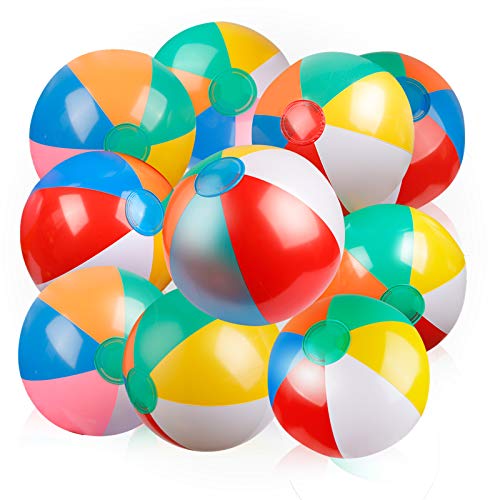Coogam Inflatable Beach Ball 클래식 Rainbow Color 생일 Pool Party Favors Summer Water 토이 Fun Play Beachball Game 어린이 소년 소녀 8 12 Inches from Inflated Deflated 10 PCS