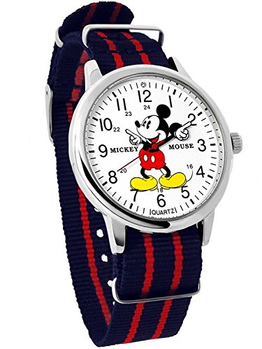 미키 손목시계 Disney 미키마우스 워치 벨트 네이비 레드 갈아 붙여 가능 디즈니 남성 여성 키즈 WATCH 손길이 미친 시계 NATO