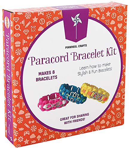 Pinwheel Crafts Paracord Bracelets Kit - DIY Kids Crafts, Paracord Bracelet w/ Sturdy Buckle & Paracord 550 Cord - 8 Colorful Friendship Bracelets Gifts - Jewelry Making Kit for Girls 8-12 Years Old