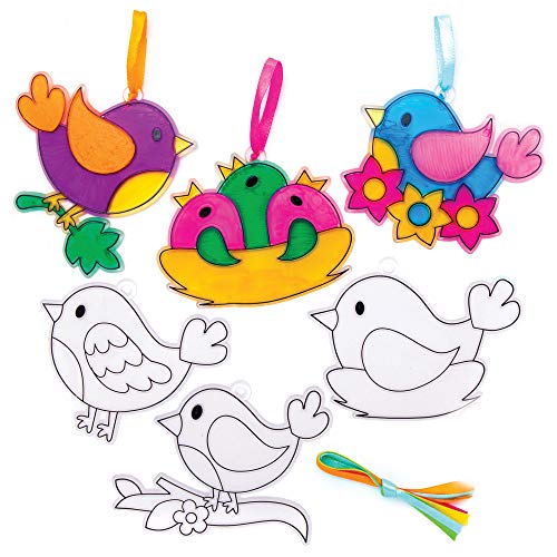 창가 장식품 만들기 글라스 마커로 칠해보세요 마카 미포함 Baker Ross Bird Suncatcher Hanging Window Decoration Kits 어린이 Paint Creative Craft 세트팩 10