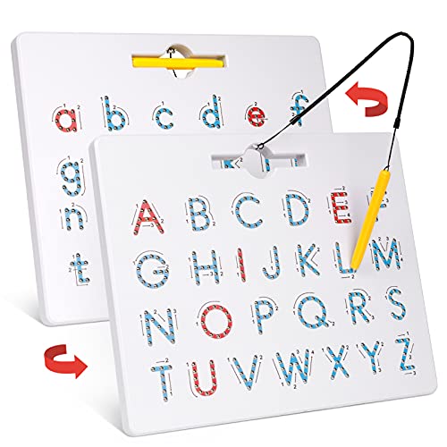 마그네틱 보드 따라 쉽고 재미있게 알파벳 대&소문자 쓰기 연습해요 Gamenote Double Sided Letter Board - 2 1 Alphabet Magnets Tracing Toddlers ABC Letters Uppercase & Lowercase Practicing