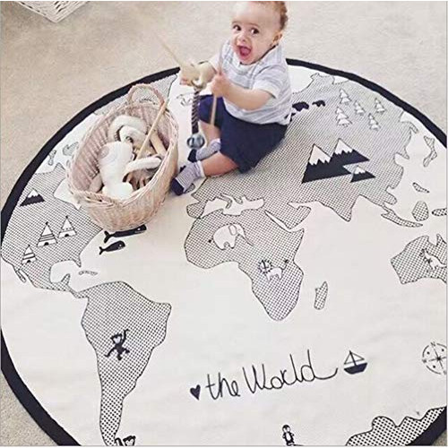 GABWE World Map Rug Round 어린이 Crawling Mats Child Activity Carpet Diameter 53 inches