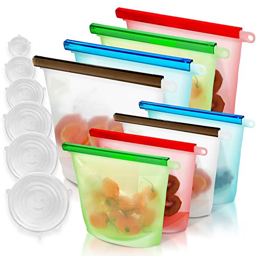 집들이선물 실리콘 밀폐용기 8개 + 실리콘 늘어나는 뚜껑 6개 세트 Silicone Reusable Food Bag Multipack