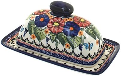 집들이선물 버터 보관함 Blue Rose Polish Pottery Jungle Flower Butter Dish