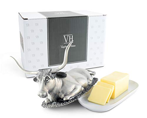 집들이선물 버터 보관함 Vagabond House Covered Butter Dish with Pewter Metal Longhorn Steer Butter Cream Cheese Dish, Rustic Western Ranch Table D&eacutecor 8