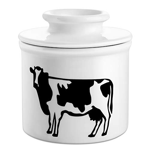 집들이선물 버터 보관 항아리 DOWAN Porcelain Butter Keeper Crock, French Butter Dish with Lid, Cow Butter Dish, No More Hard Butter, White