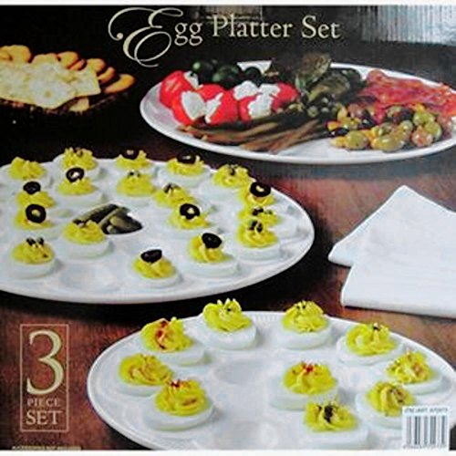 클래식 세라믹 계란 접시 3 세트 Classic Ceramic Egg Platter Set - 3pc, White