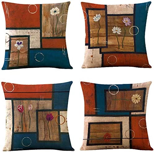 홈데코 쿠션커버 4세트 색상 택1 WOMHOPE 세트 4 Modern Vintage Geometric Decorative Throw Pillow 커버 18 x Inch