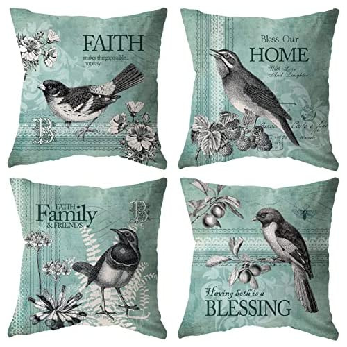 홈데코 쿠션커버 4세트 LuckyCow 세트 4 Farmhouse Decorative Throw Pillow 커버 Beach 18x18 Inch