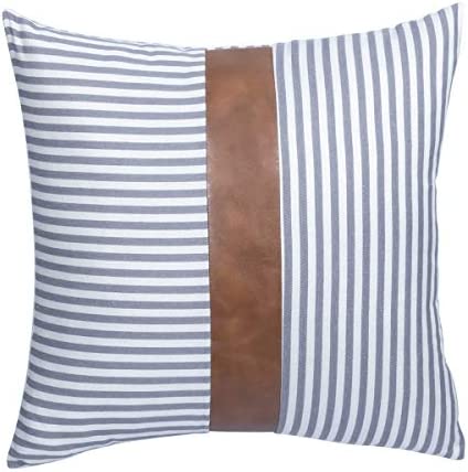 홈데코 쿠션커버 색상/사이즈 택1 CARLOTA Farmhouse Ticking Decorative Pillows 커버 스트라이프 Faux Leather