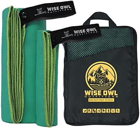 Wise Owl Outfitters Camping Towel & 체육관 - Ultra 소프트 Compact Quick Dry Microfiber Best Fast Drying Fitness Beach Hiking Yoga Travel 스포츠 Backpacking