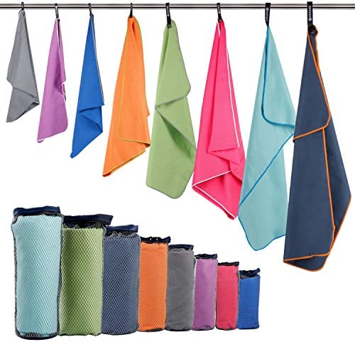 HOEAAS Microfiber 스포츠 Travel Towel Set- SizeS M L XL XXL - Quick Dry Super Absorbent Ultra Compact Towel-Fit Beach Yoga 골프 체육관 Camping Backpacking Hiking +Hand & Carry Pouch