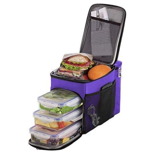 도시락가방 런치백 세트 Lunch box For Men Insulated cooler Lunch bag w/ 3 compartment - Includes 3 Meal Prep Containers - Detachable Shoulder Strap + 2 Ice Packs. Strong SBS Zippers Great gifts For Men