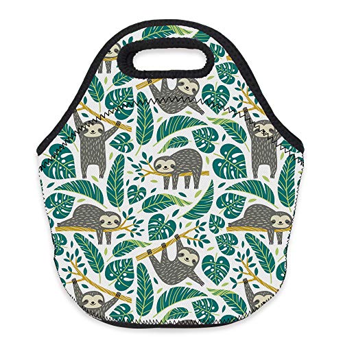 네오프랜 도시락가방 런치백 Neoprene Lunch Bag, Loomiloo Printed Insulated Lunch Box School Picnic Thermal Carrying Gourmet Food Container Organizer, Lunch Bags for Kids, Girls, Boys and Women(sloth L73139)