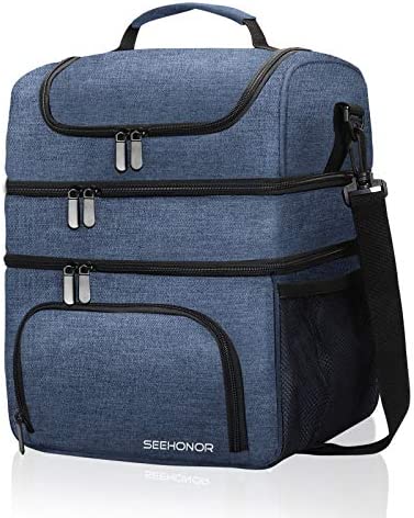 도시락가방 런치백 색상 택1 Insulated Lunch Bag, 18L Leakproof Reusable Large Capacity Bag with Adjustable Strap, Three Deck Lunch Box for Office Camping Hiking Outdoor Picnic Beach