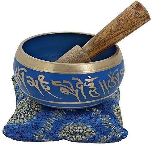 Tibetan Buddhist Small Hand Painted Singing Bowl with Cushion from India for Meditation Sound Healing Prayer Percussion Musical Instrument 4 Inch