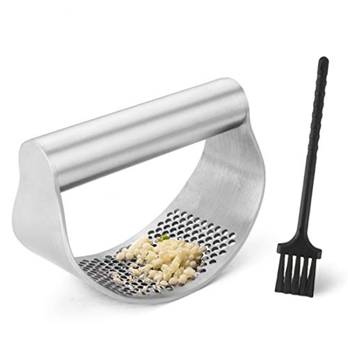 집들이선물 생강 마늘다지기 + 청소용 브러쉬 Garlic Chopper,Garlic Press Rocker,Stainless Steel Garlic Crusher Garlic Mincer Presses and Ginger Press Squeezer with Brush Tools,Kitchen Gadget, Easy to Use & Clean