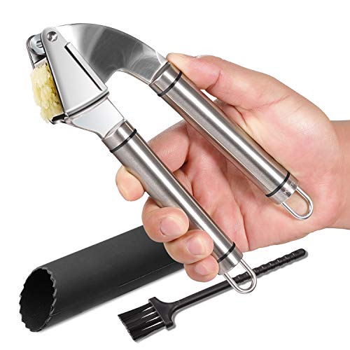 집들이선물 생강 마늘다지기 Garlic Press Stainless Steel, Garlic Mincer Tool Professional, Food Grade 304 Genuine Stainless Steel Garlic Crusher Squeezer, Easy Clean