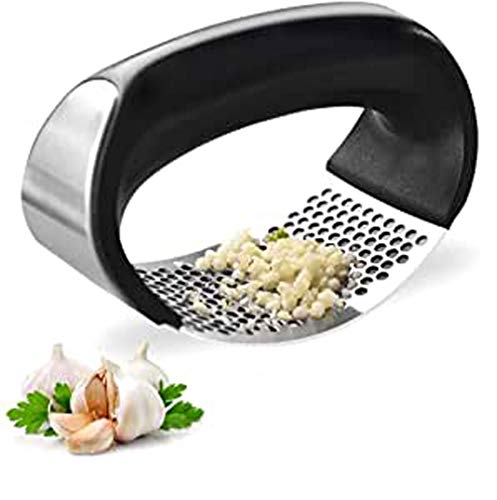 집들이선물 생강 마늘다지기 Garlic Press Mashed Garlic Crusher, Garlic Press Rocker Stainless Steel Garlic Puree Maker with Soft-Handle