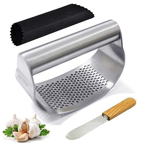 집들이선물 생강 마늘다지기 NILICAN Garlic press kitchen tool garlic peeler professional ginger crusher ergonomic labor-saving crusher garlic press rocker stainless steel
