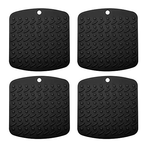 Aibrisk Silicone Pot Holders,Silicone Hot Pads Kitchen,Spoon Rest Garlic Peeler Non Slip 히트 Resistant Trivets Dishes Multipurpose Kitchen Tool 4팩 Black,7x7"