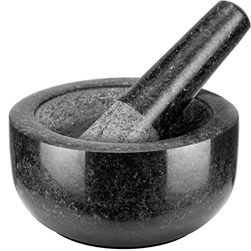 Tera Mortar Pestle 세트 Lid 2 Cup-Capacity Include Silicone Garlic Peeler Stick-on Anti-slip Pad Base Unpolished Granite Spice Grinder 5.5 Inch