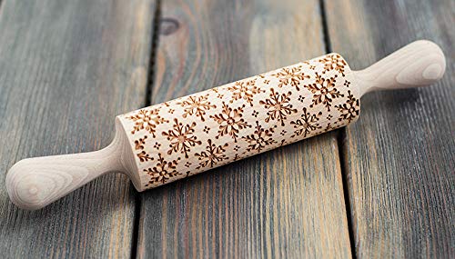 집들이선물 베이킹 롤링 핀 쿠키스탬프 Snowflakes Rolling Pin, 3D cookie stamp, New Year ornament, Christmas, winter snow pattern imprint, engraved and embossing cookie stamp, cookie roller