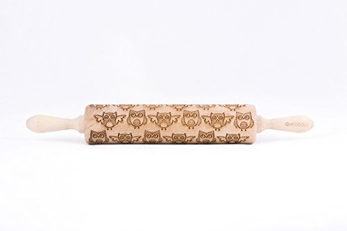 집들이선물 베이킹 롤링 핀 쿠키스탬프 STODOLA Rolling Pin Embossed with Owls Pattern for Baking Engraved Cookies Size Large 16.9 inch