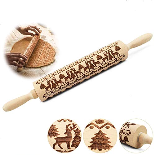 christmas gifts for women embossed rolling pin, Engraved Embossing Rolling Pin Kitchen Decor Tools for Baking Embossed Cookies,Birthday Gifts for Women, Gift for Women,Mom Birthday Gift