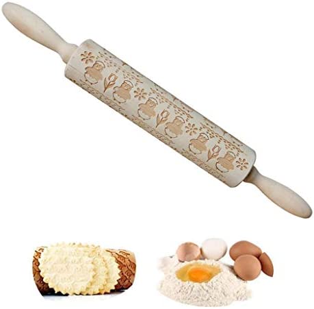 집들이선물 베이킹 롤링 핀 쿠키스탬프 무늬 택1 Embossing Rolling Pin, Messar Easter Symbol Patterns Wooden Engraved Embossing Rolling Pin Baking Roll for DIY Baking Cookies Fondant Pastry Cake