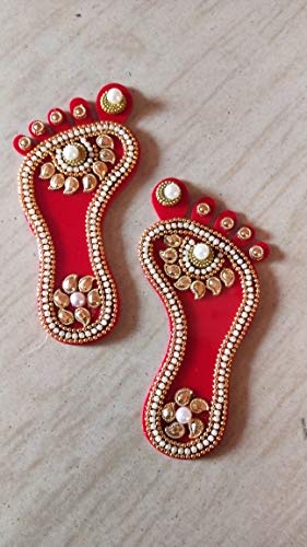 Charan Paduka Feet Pagla Stickers Sticker Decoration Decor Decorative Door Wall Floor House Office Length - 1.5" Each 선물 Return/Good Luck 1 Pair charan