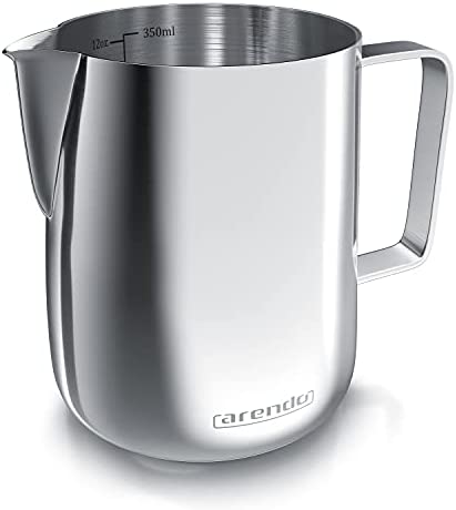 밀크저그 350ml Arendo Milk Jug Stainless Steel 350 ml Frother Jug &ndash Milk Pitcher &ndash Stainless Steel &ndash for Frothing Milk &ndash Dishwasher Safe &ndash Measuring Scale &ndash for Barista Cappuccino Latte